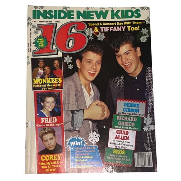 16 Magazine February 1990 New Kids NKOTB Richard Greico Monkees Debbie Gibson - Picture 1 of 7